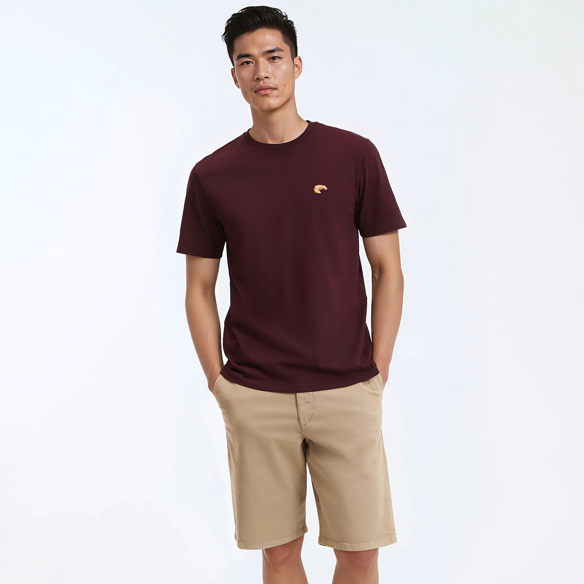 T-shirt fit Regular avec broderie croissant bordeaux, LA REDOUTE COLLECTIONS