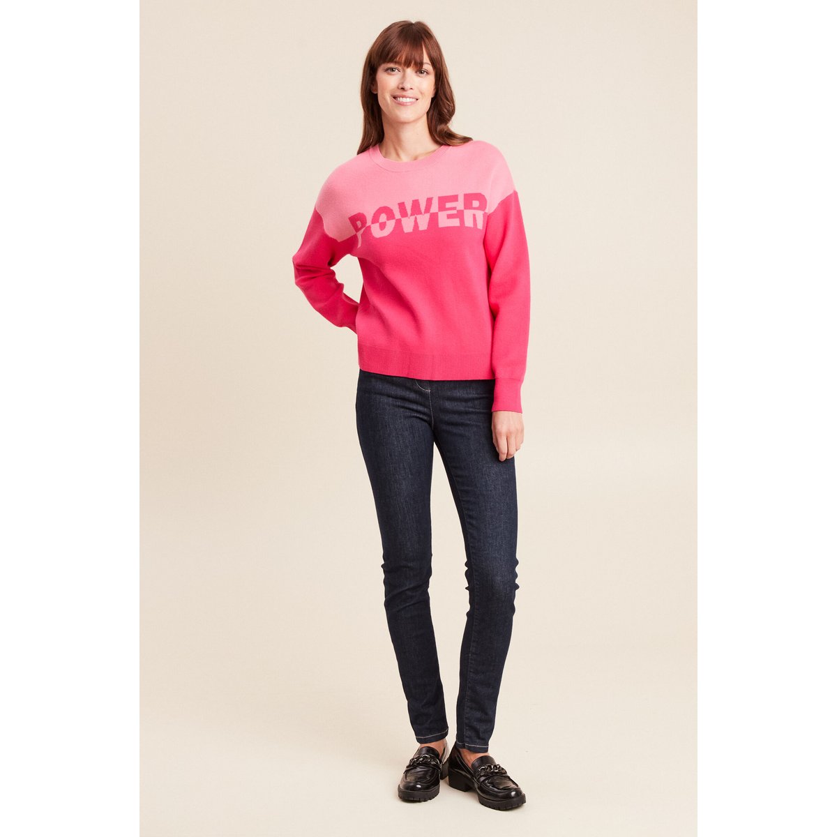 Pull col rond manches longues rose fushia, BREAL