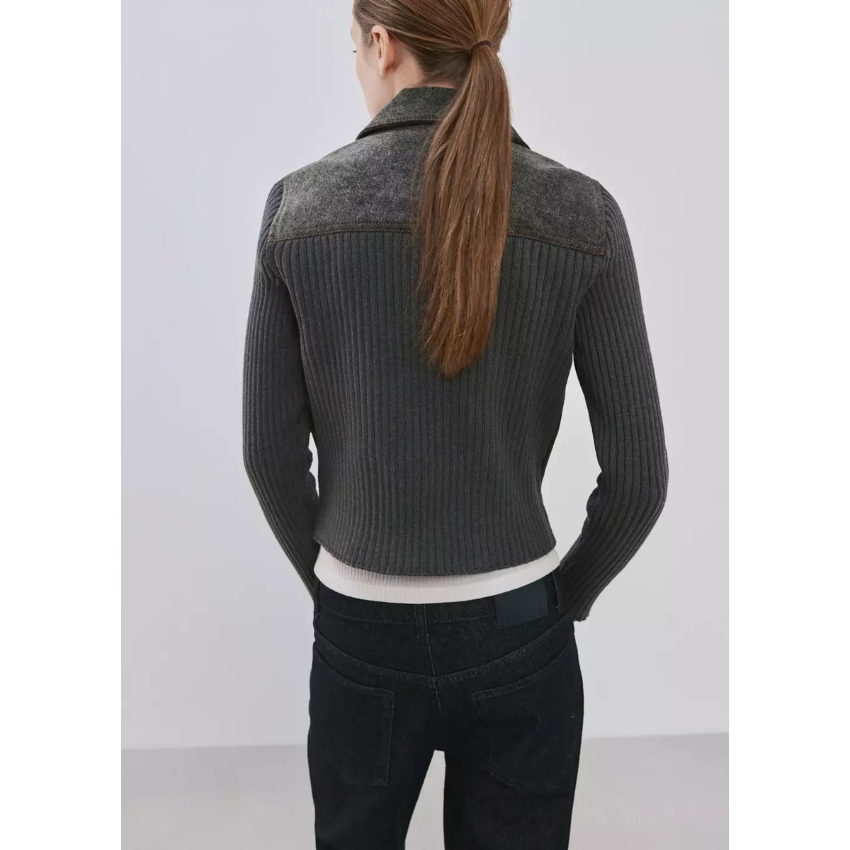Veste en maille tissu combiné gris anthracite, MANGO