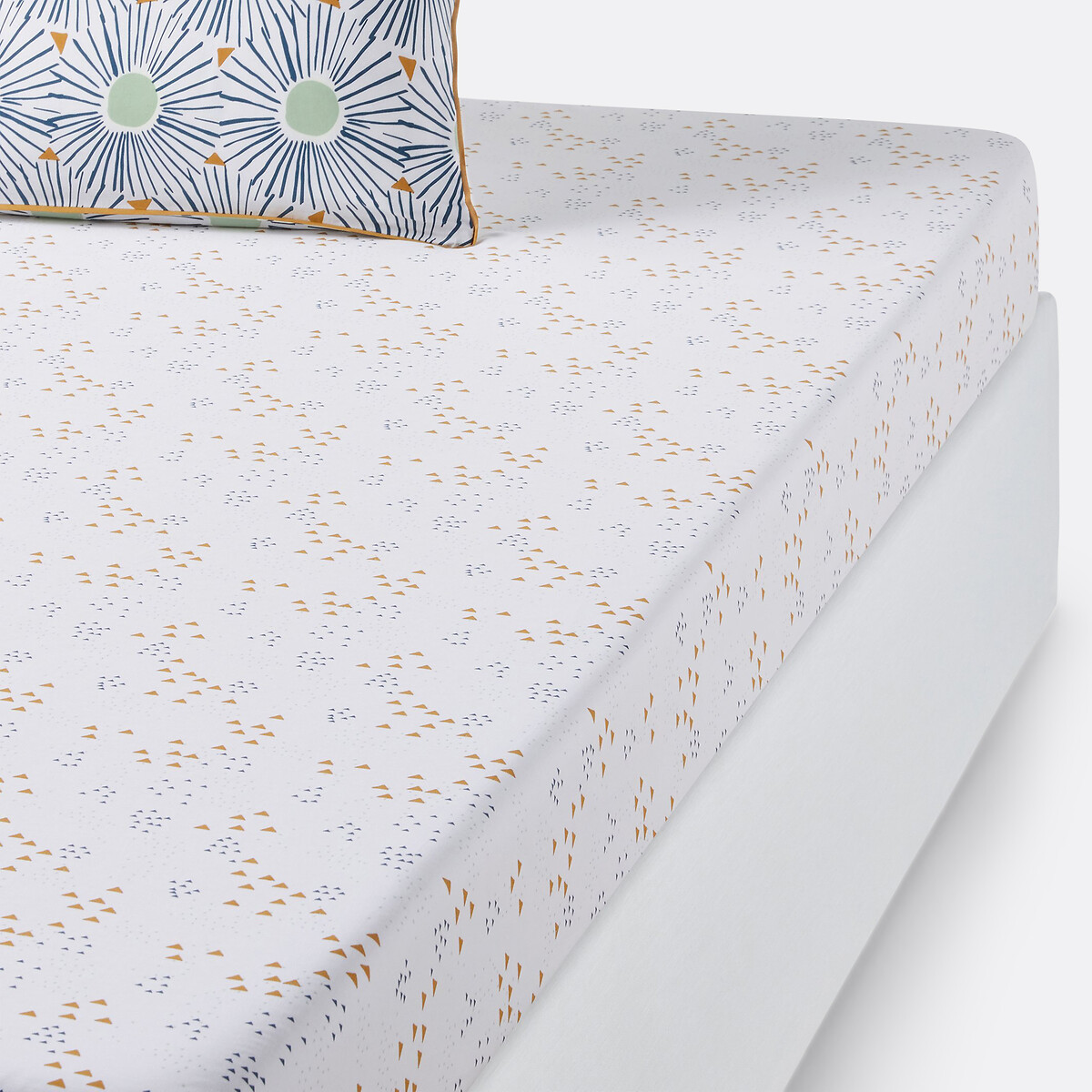 Drap housse en pur coton, Oja imprimé fond blanc, LA REDOUTE INTERIEURS
