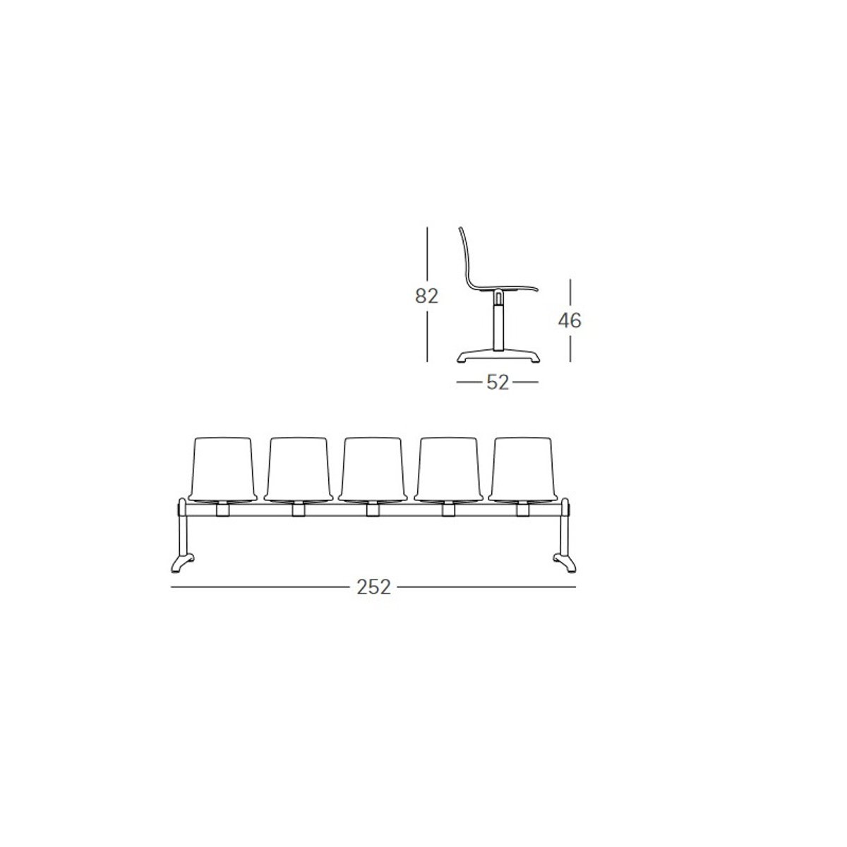 Chaise design, BENCH ALICE gris clair, SCAB DESIGN