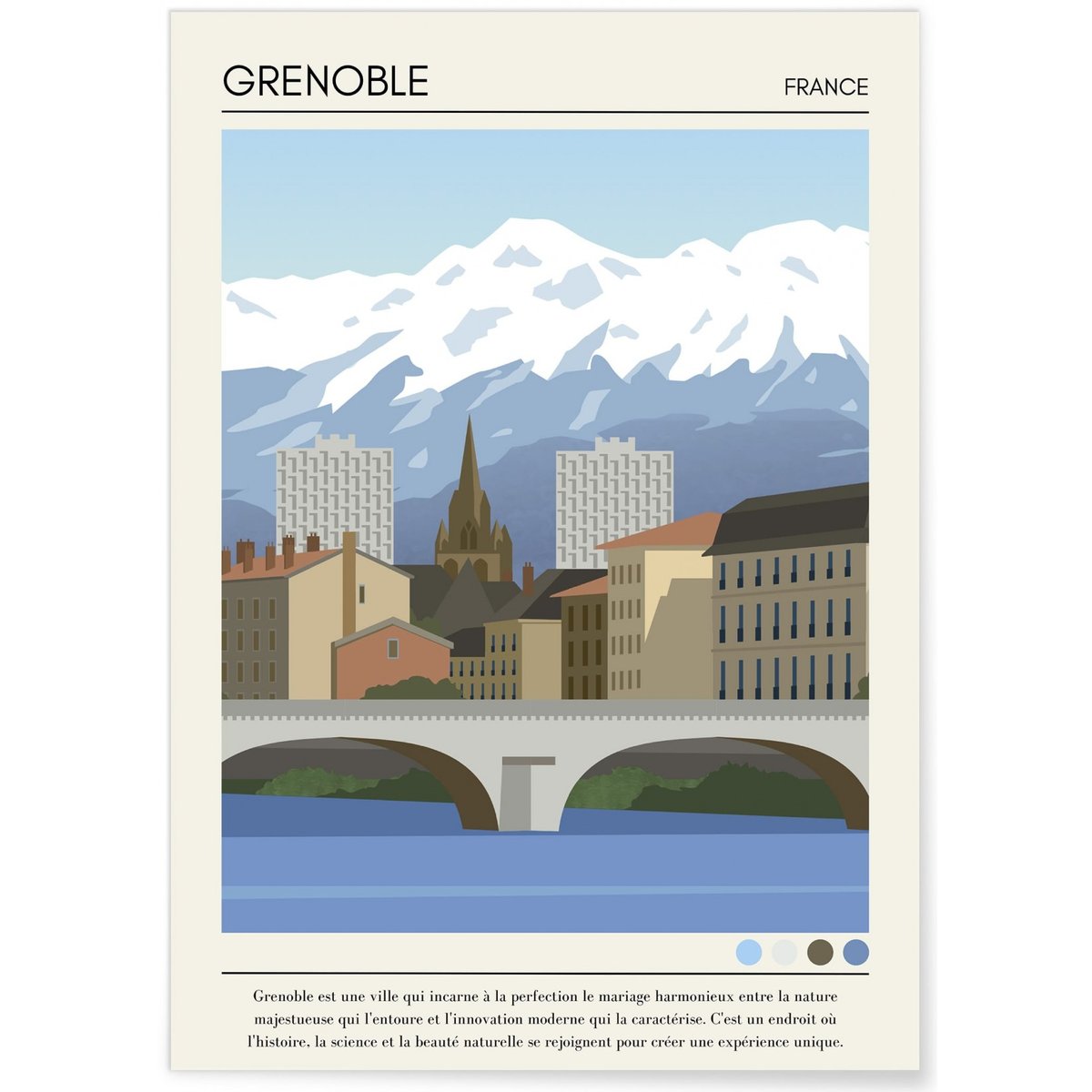 Affiche ville Grenoble Vintage blanc, L'AFFICHERIE