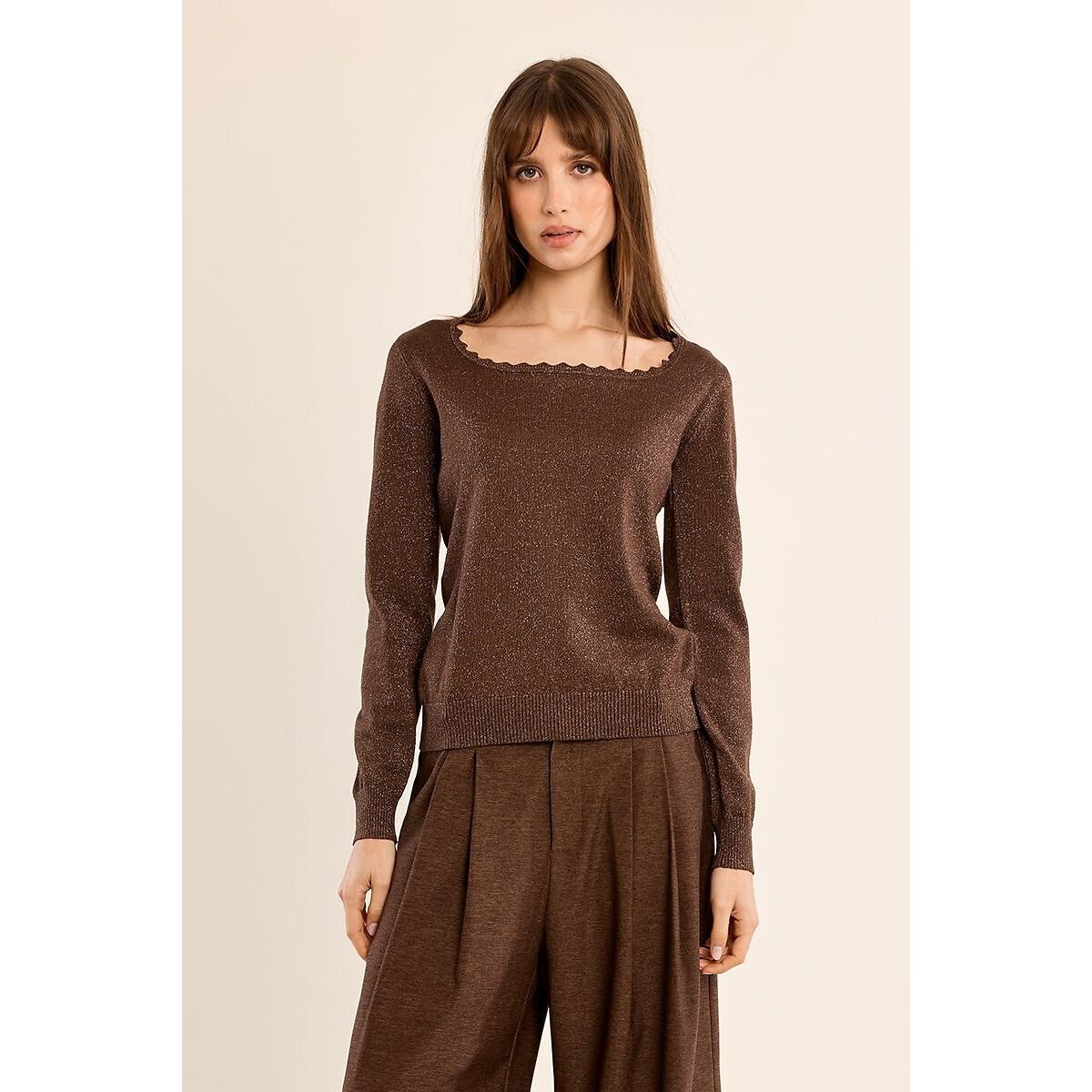 Pull col rond marron chocolat, MOLLY BRACKEN