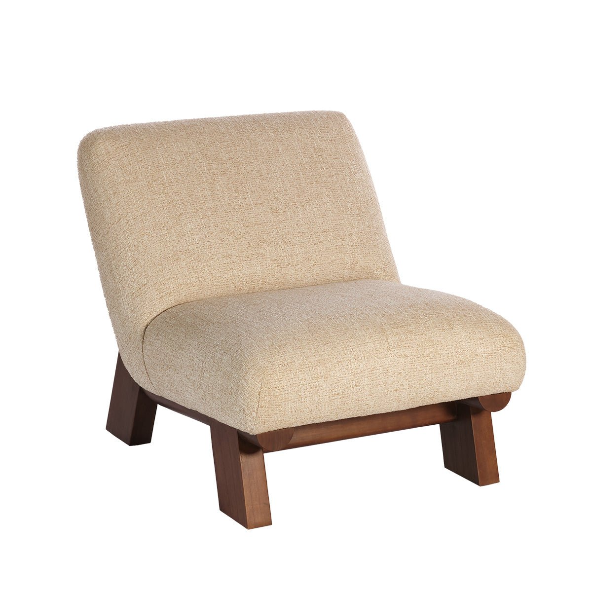 Fauteuil en mindi massif et tissu texturé ANOUK beige chiné, BERAH GETAH