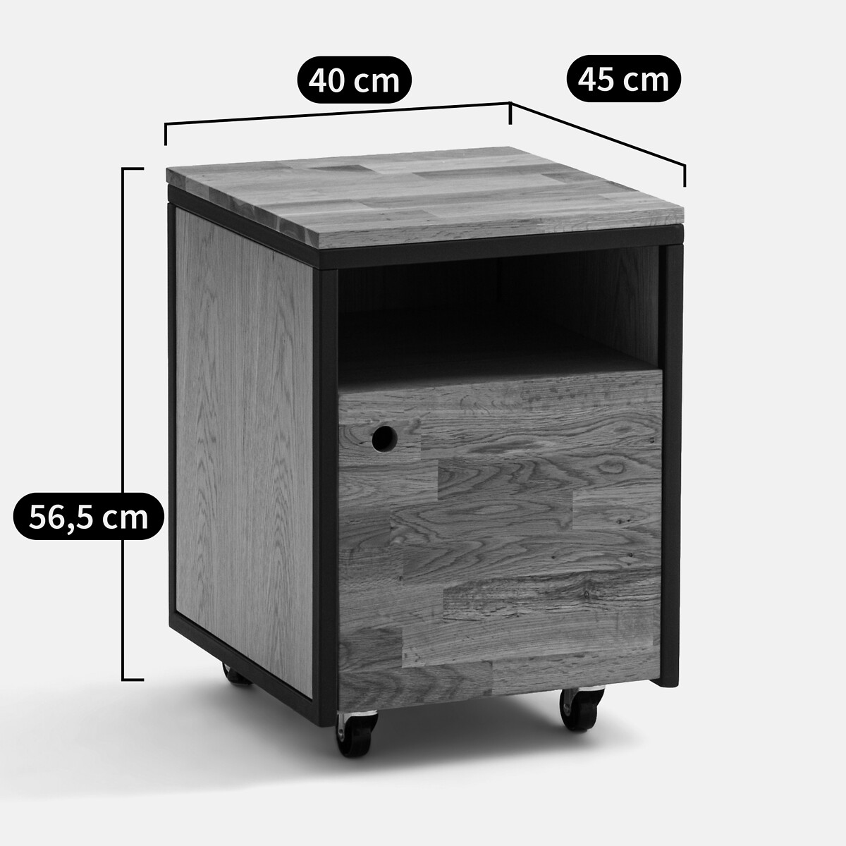 Caisson de bureau à roulettes, HIBA chêne/noir, LA REDOUTE INTERIEURS