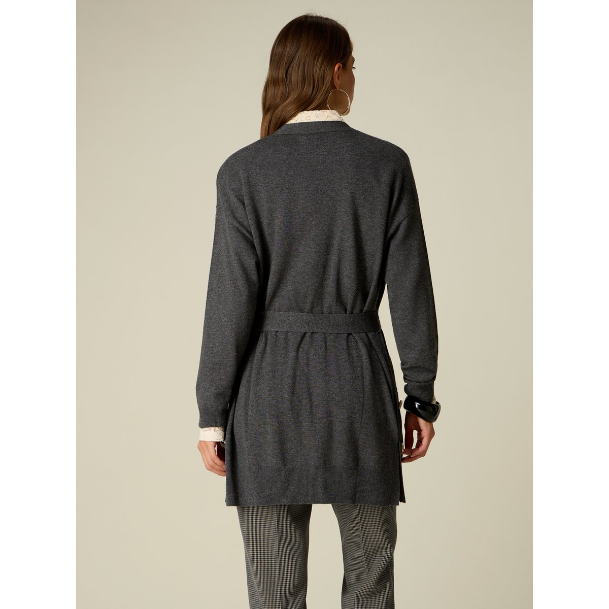 Cardigan long avec ceinture gris, OLTRE
