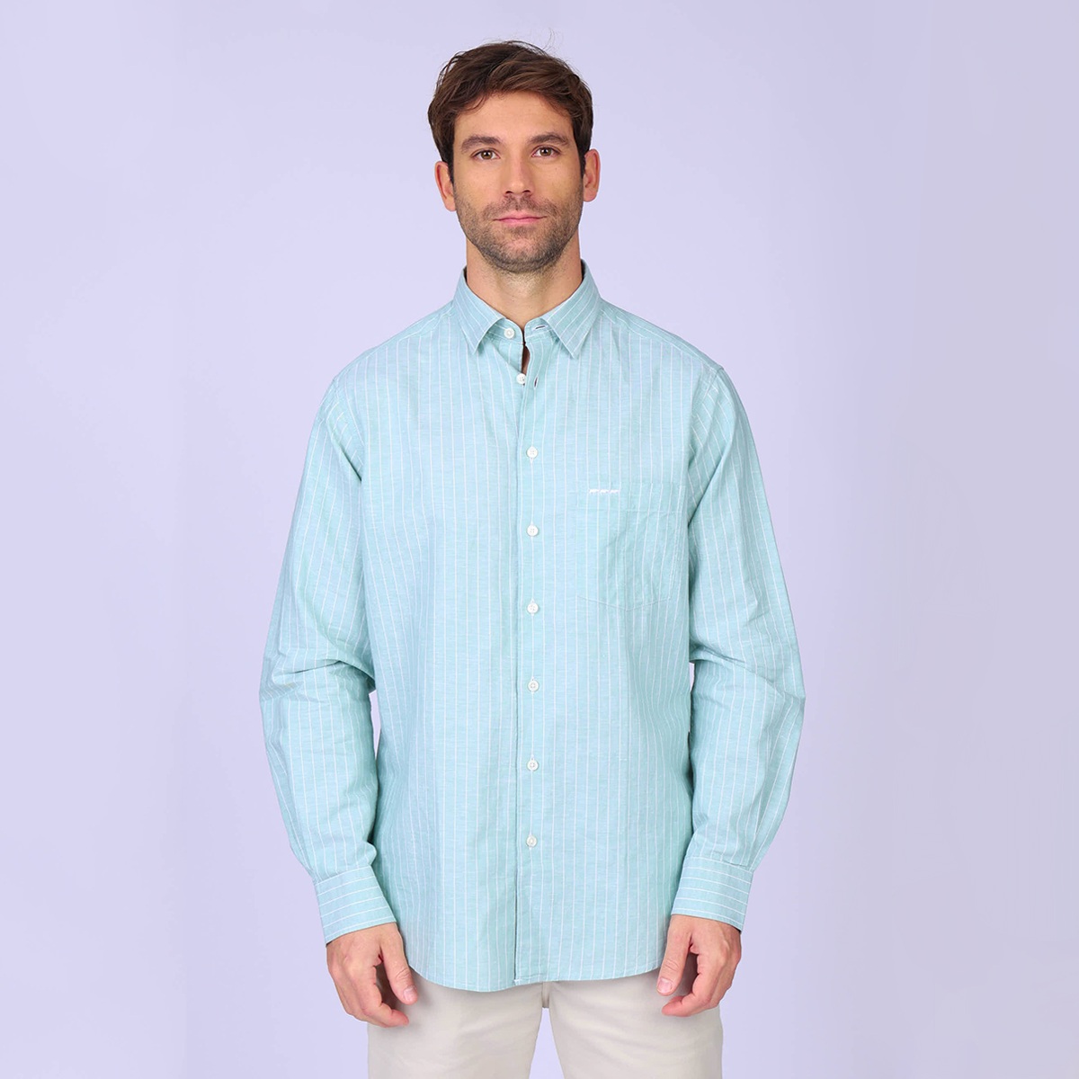 Chemise rayures fines vert eau, MISE AU GREEN