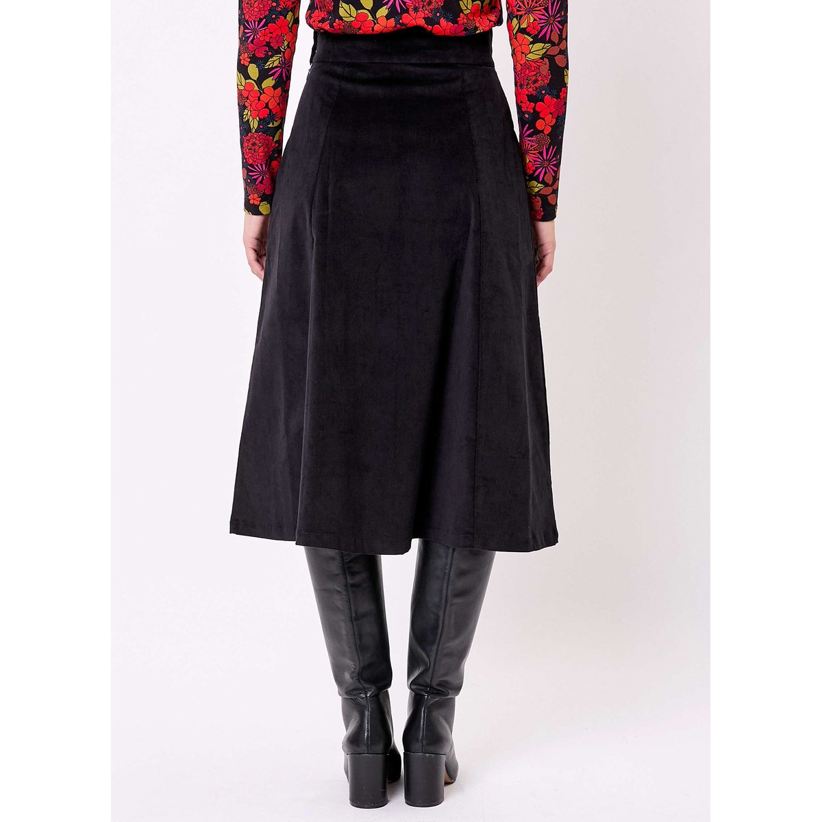 Jupe midi évasée velours bio KIMEE noir velours, PRINCESSE NOMADE