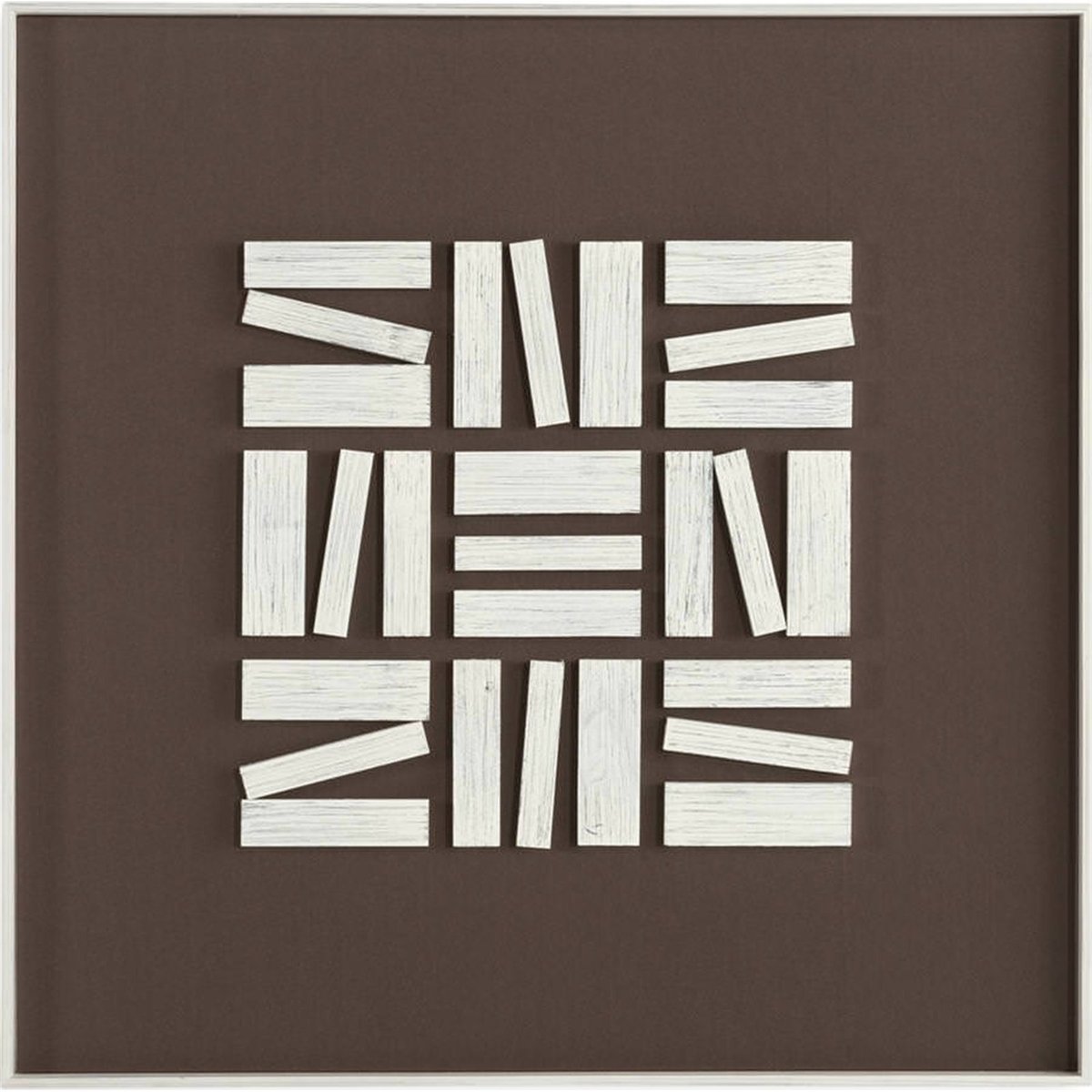Tableau mural abstrait en bois et verre blanc et brun, RECOLLECTION