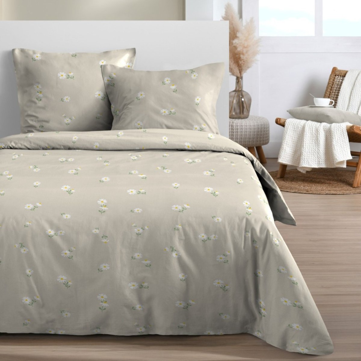Housse de couette 240x220 MARGUERITE + 2 taies 100% microfibre beige, DECORATIE