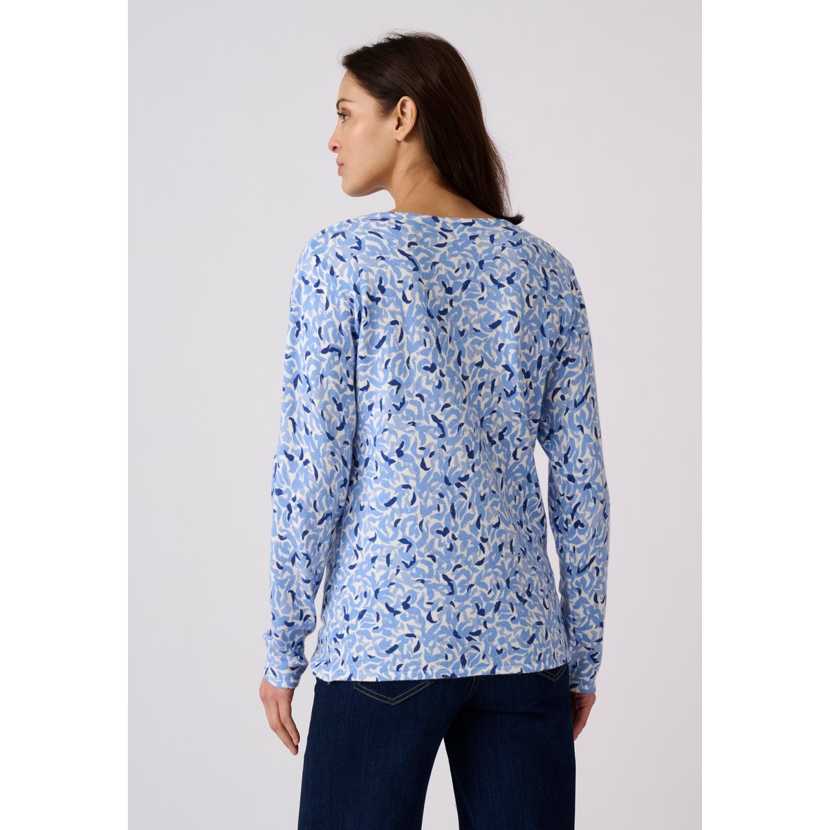 Pull maille fine uni ou imprimé bleu imp., DAMART