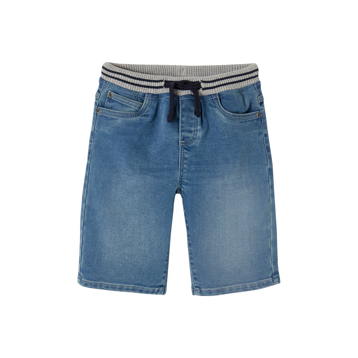 Bermuda facile à enfiler en molleton effet denim double stone, VERTBAUDET