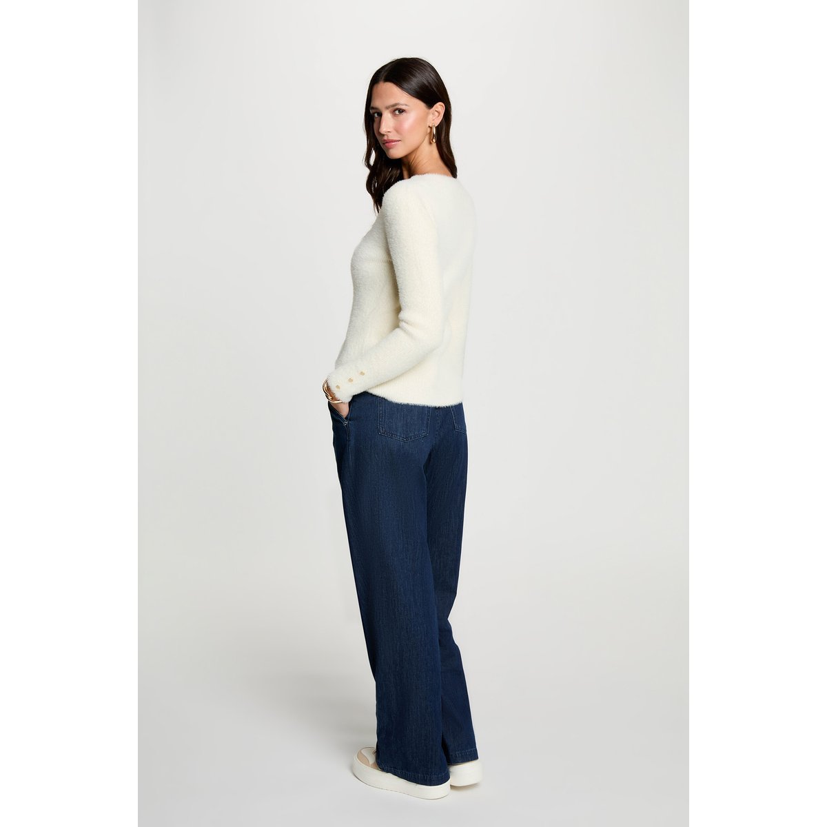 Pull col v manches longues ivoire, MORGAN