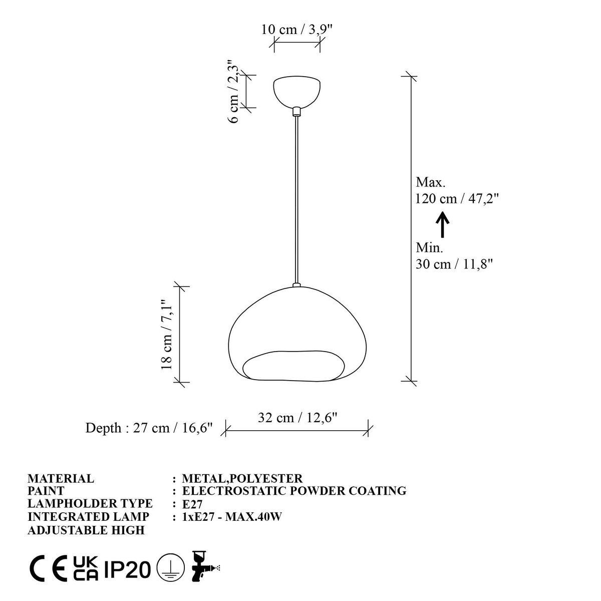 Suspension blanche design organique 32 cm NOXIS blanc, PIER IMPORT