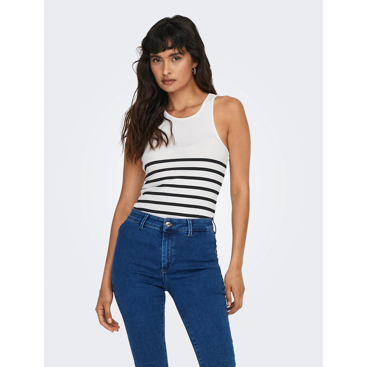 Tee shirt col rond sans manches blanc/noir, ONLY