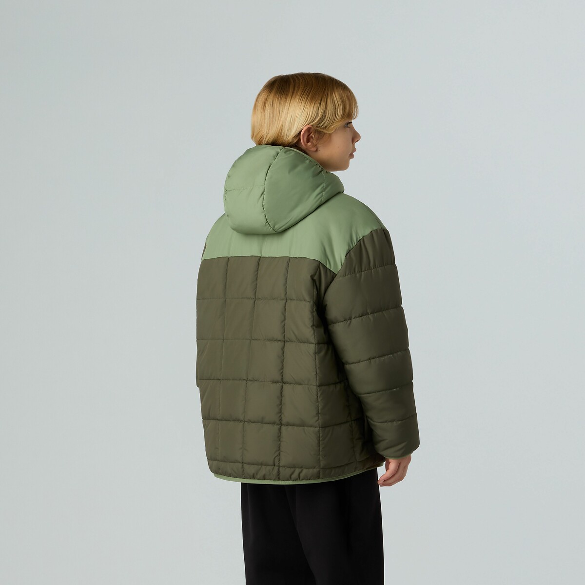 Manteau réversible, coté sherpa, coté doudoune kaki, THE NORTH FACE