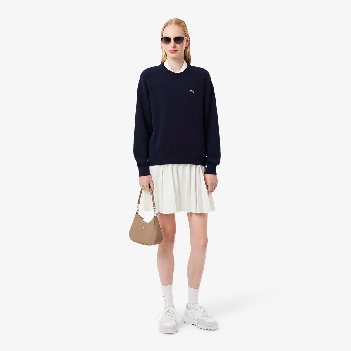 Pull relaxed fit col rond coton bleu-166, LACOSTE