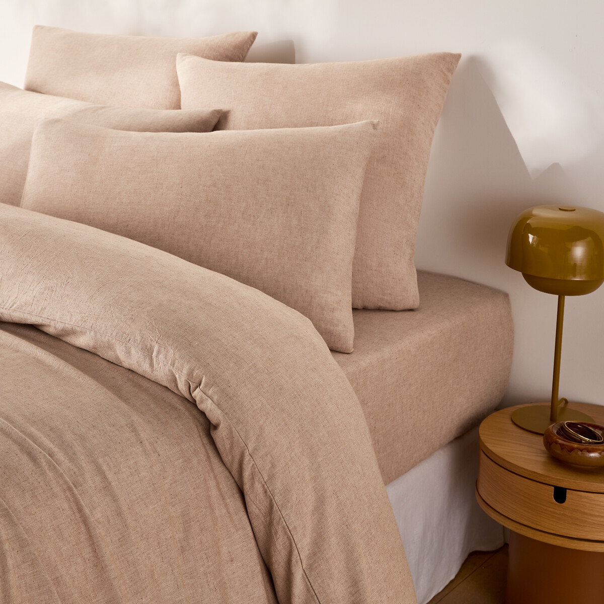 Sábana bajera lisa de algodón y lino lavado, de chambray, altura 30 cm, JILA beige , LA REDOUTE INTERIEURS