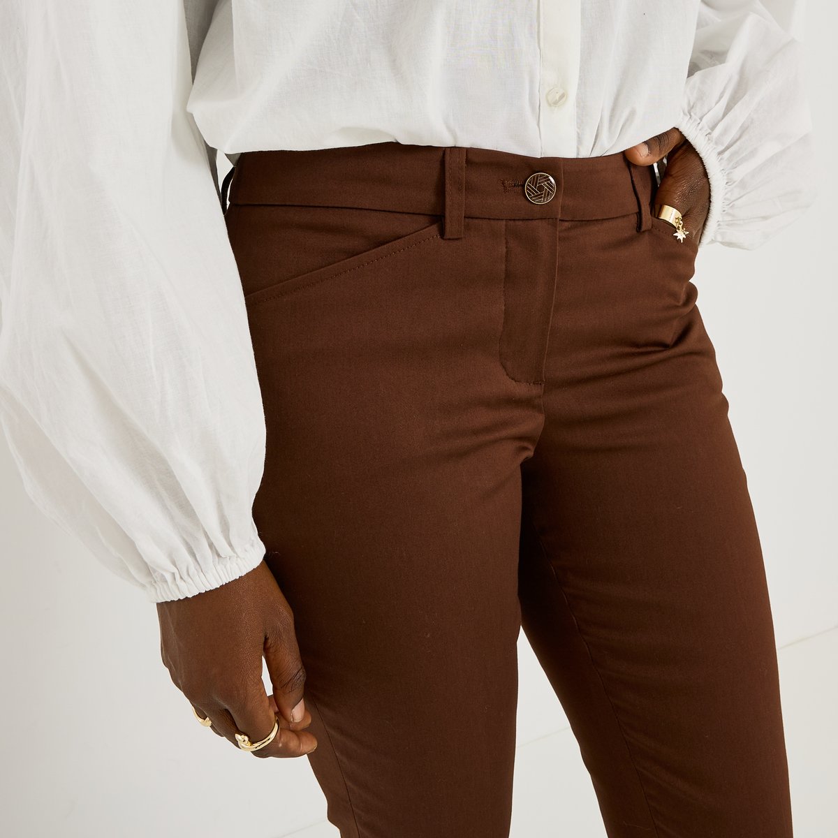 Pantalon cigarette raccourci marron, GRAIN DE MALICE
