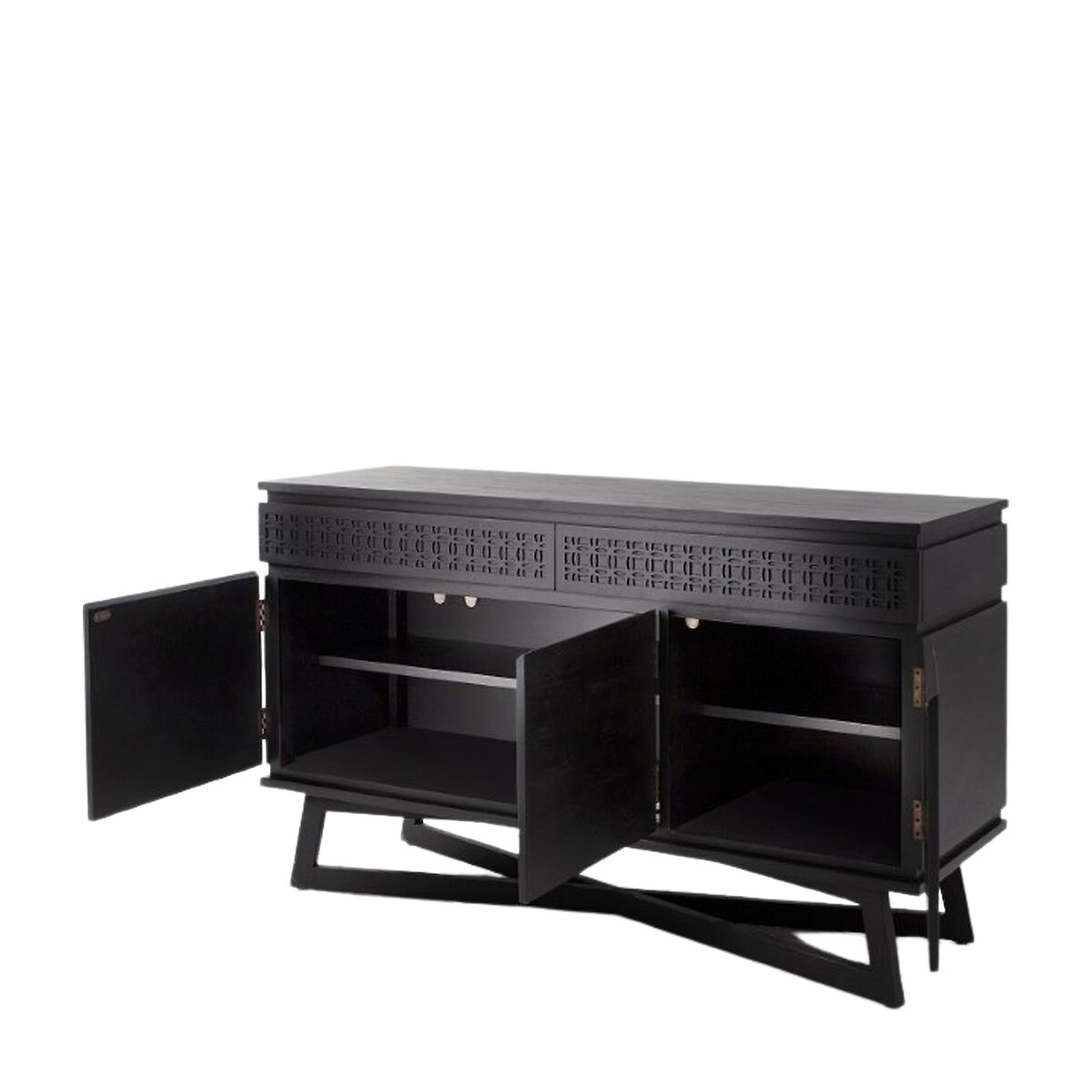 Barauni Boho Wooden 3 Door Sideboard black, ÉDITÉ