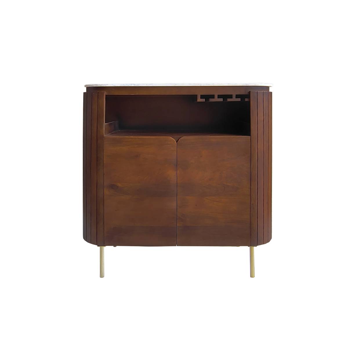 Meuble bar en bois de manguier et marbre SIENNE bois foncé, MADE IN MEUBLES