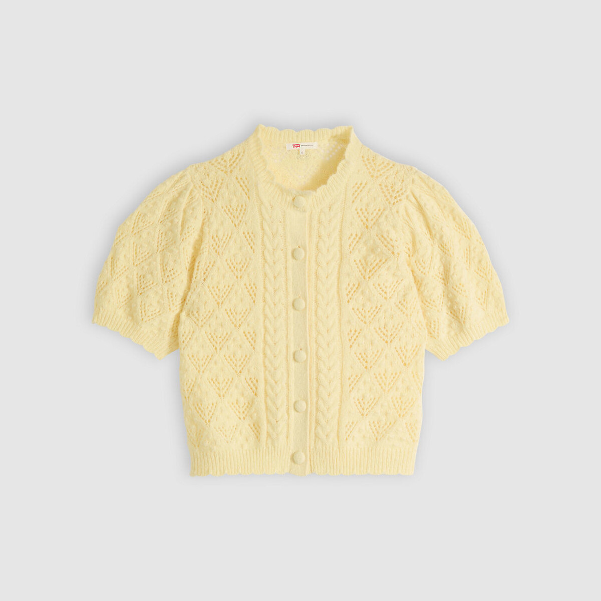 Pointelle Short Sleeve Crew Neck Cardigan vanilla yellow, LEVI'S