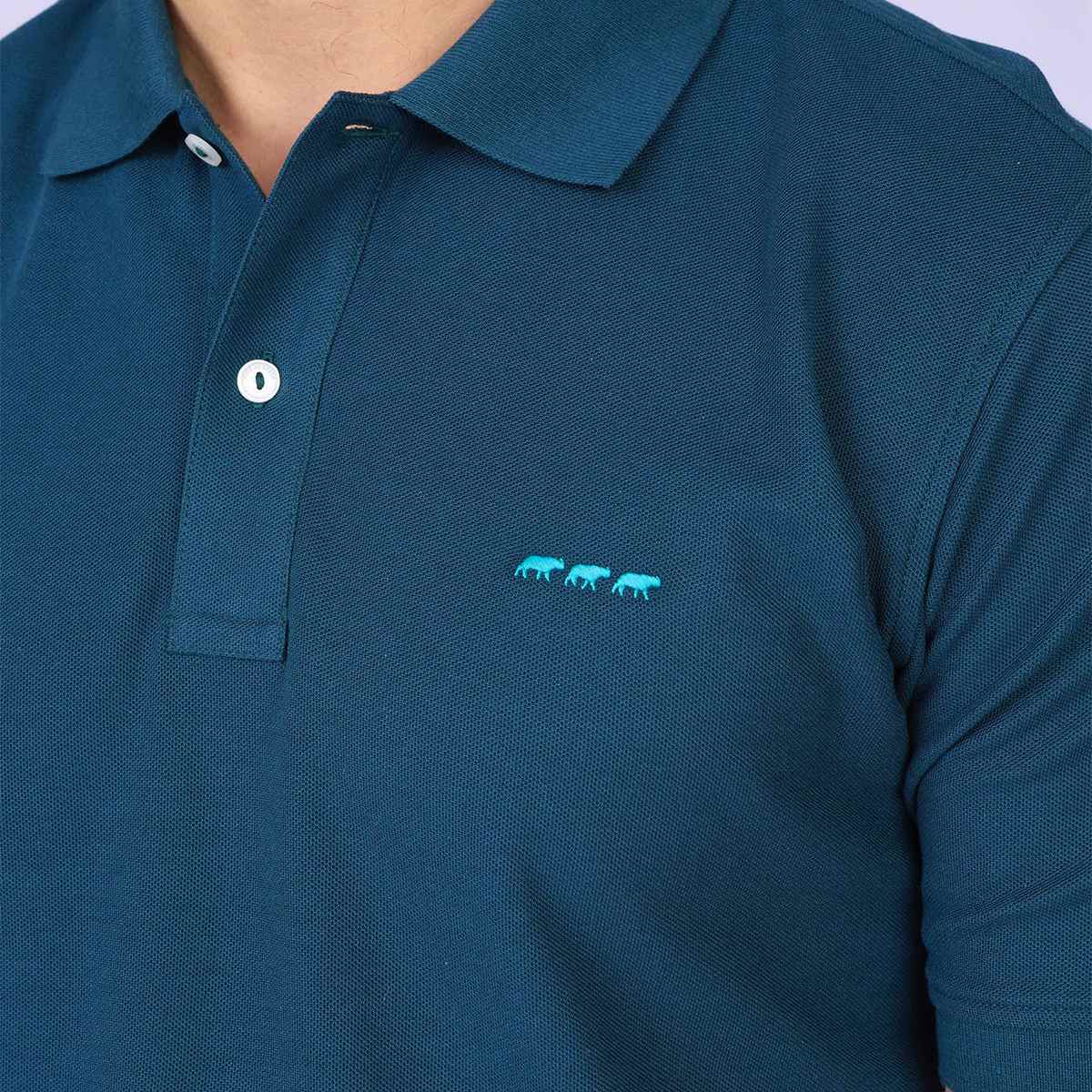 Polo Collin bleu petrole, MISE AU GREEN