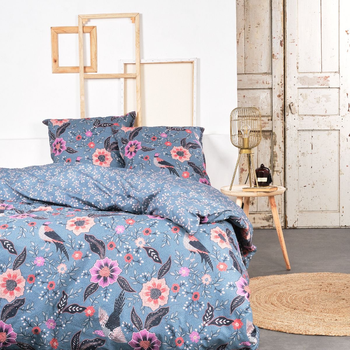 Parure de lit imprimé Floral coton SUNSHINE RYM bleu, TODAY
