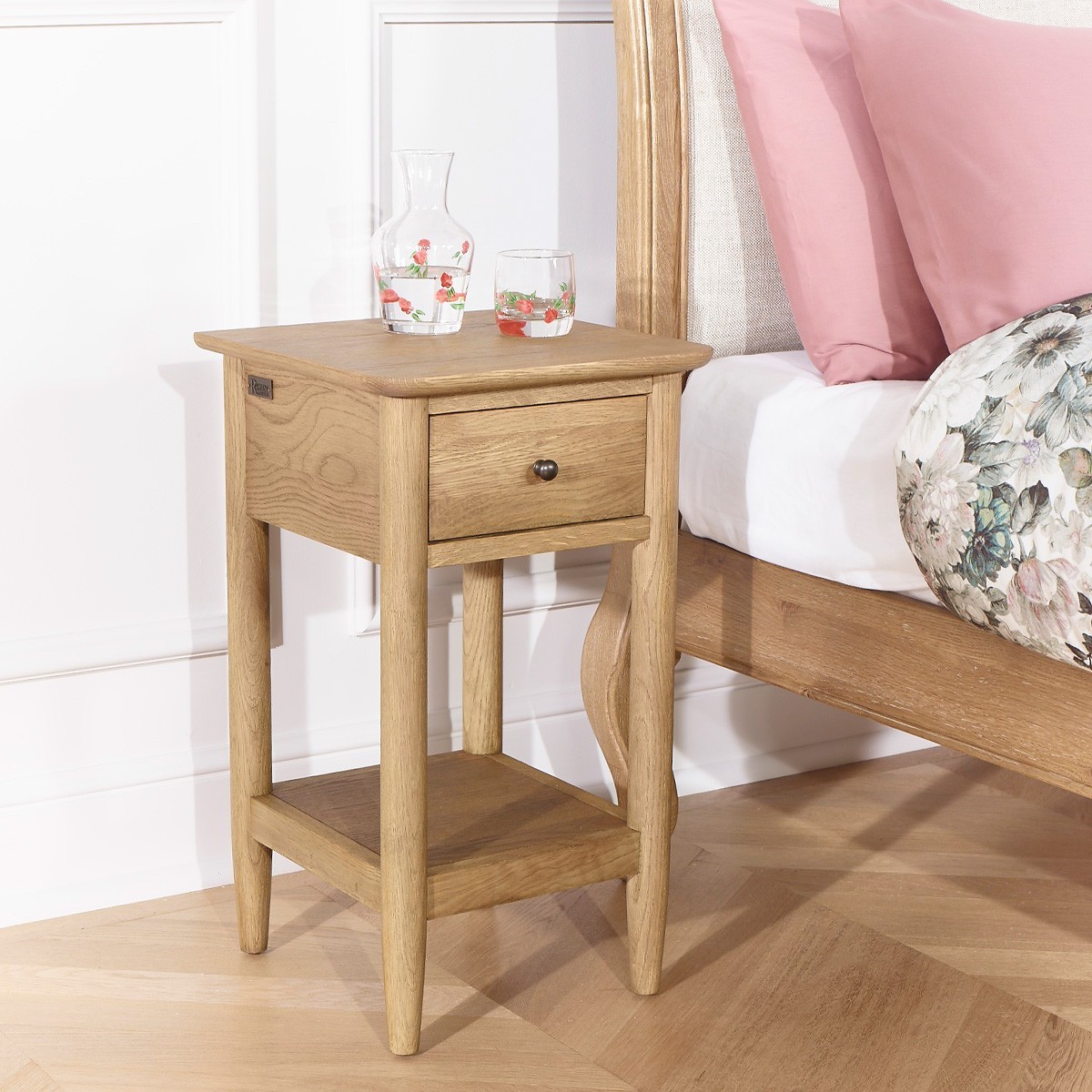 Chevet style shabby chic en chêne, 1 tiroir SKYE marron, ROBIN DES BOIS