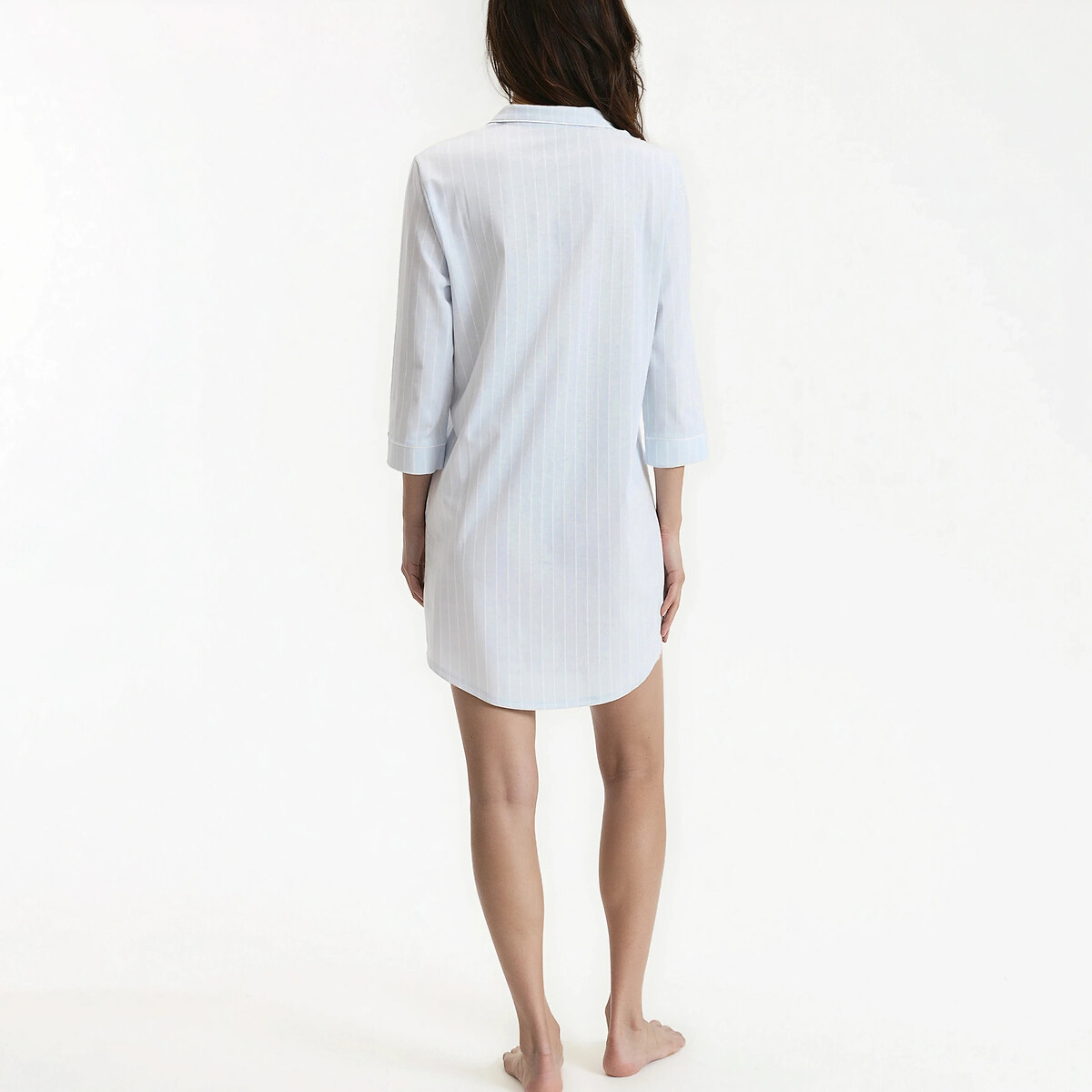 Chemise de nuit à rayures, en jersey pur coton rayé bleu, ANNE WEYBURN