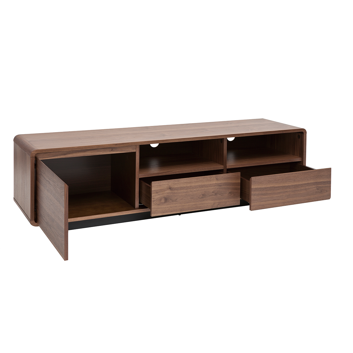 Meuble TV vintage en bois foncé noyer et métal noir L160 cm JAKO noyer, MILIBOO
