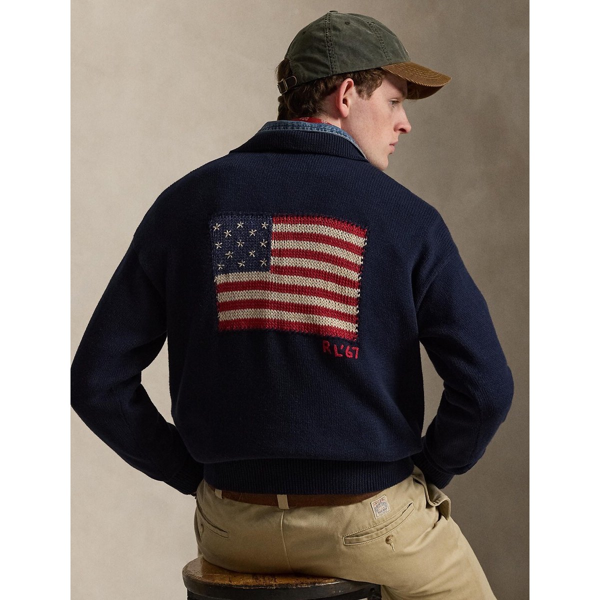 Pull collo alto con zip, American flag blu marino, POLO RALPH LAUREN