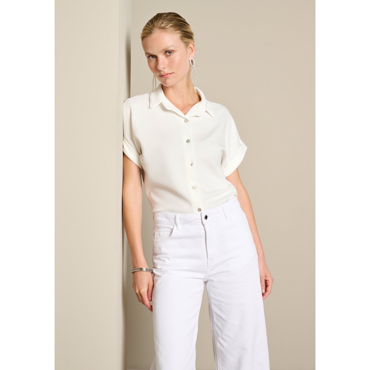 Chemise manches courtes fluide blanc casse, LOLALIZA