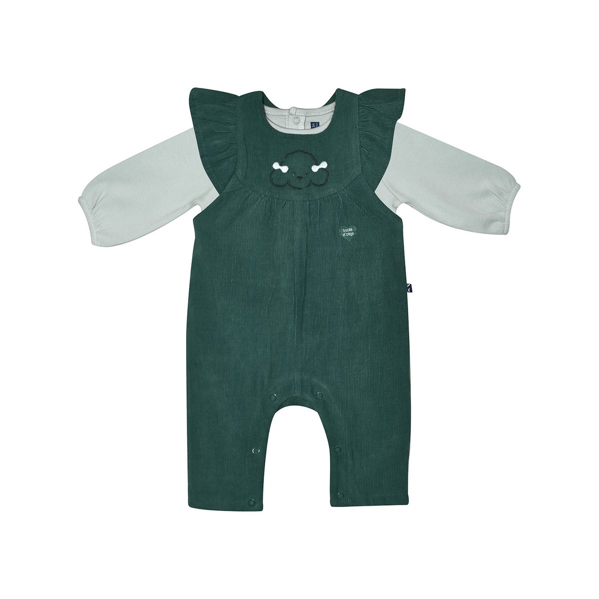 Tshirt salopette manon velours cotele long vert, SUCRE D'ORGE