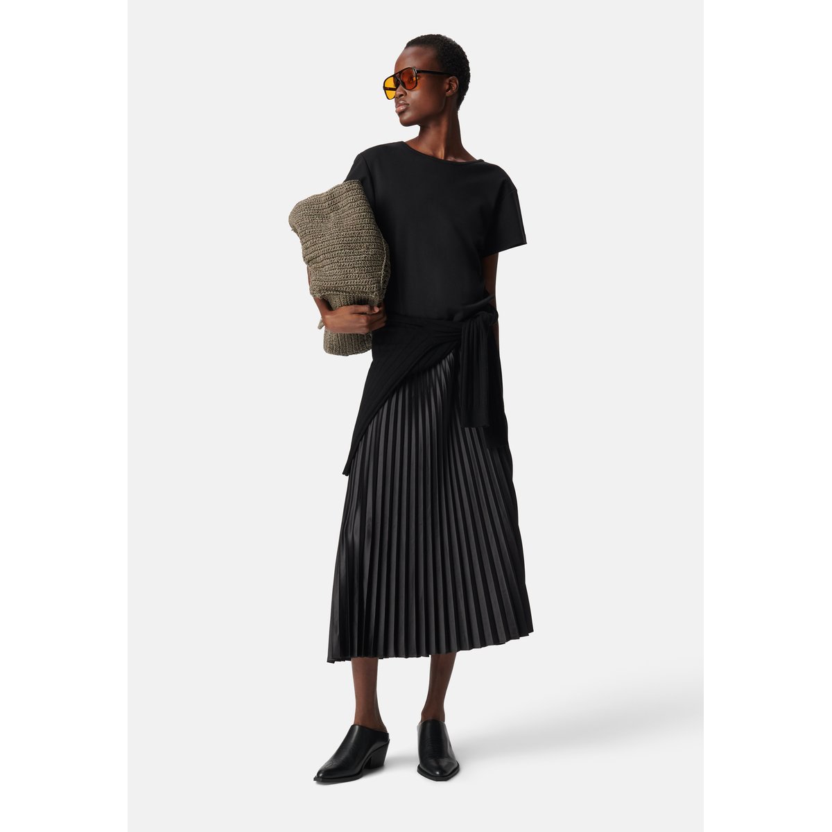 Robe longue bi-matière plissée noir, IKKS