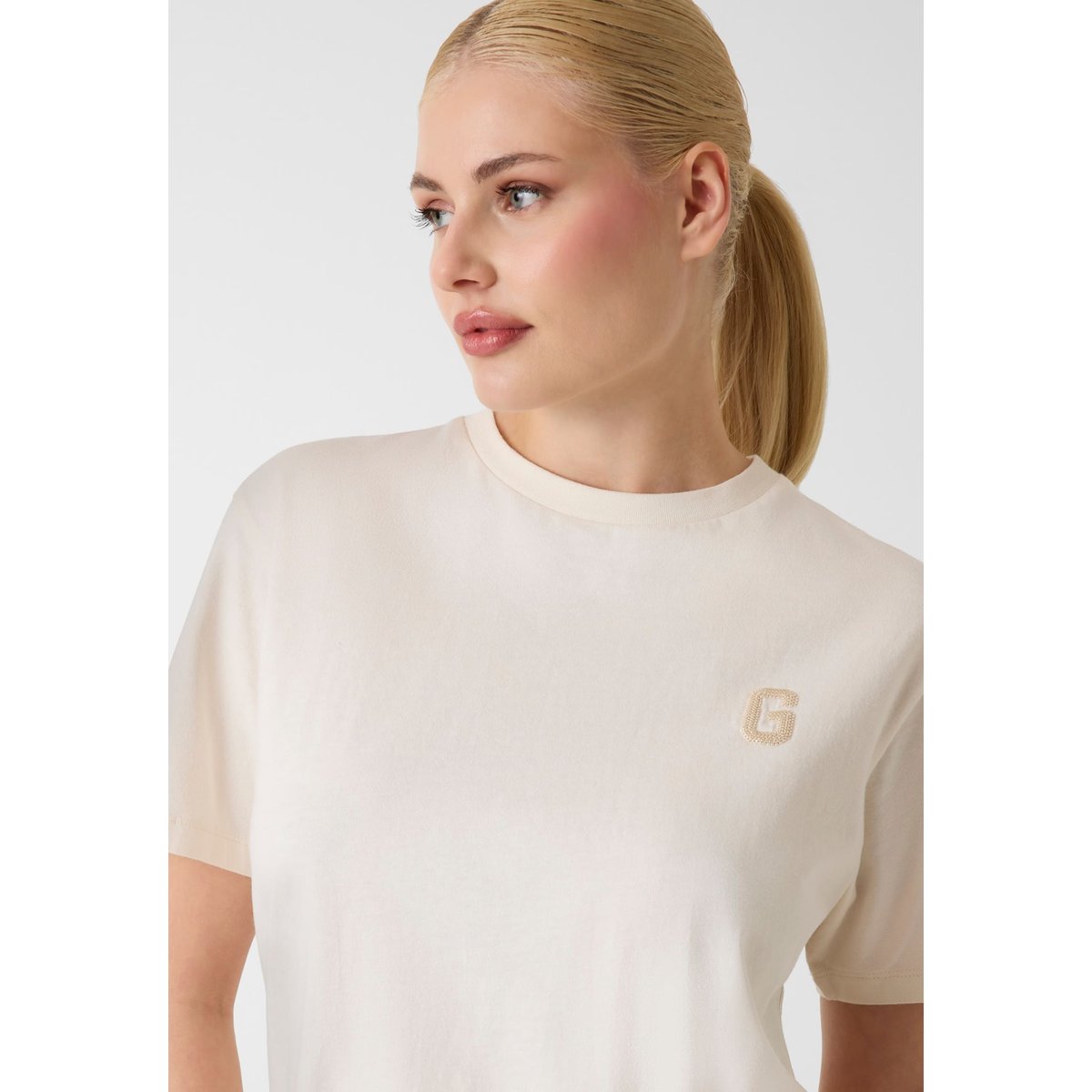 T-Shirt Avec Logo En Sequins beige, GUESS