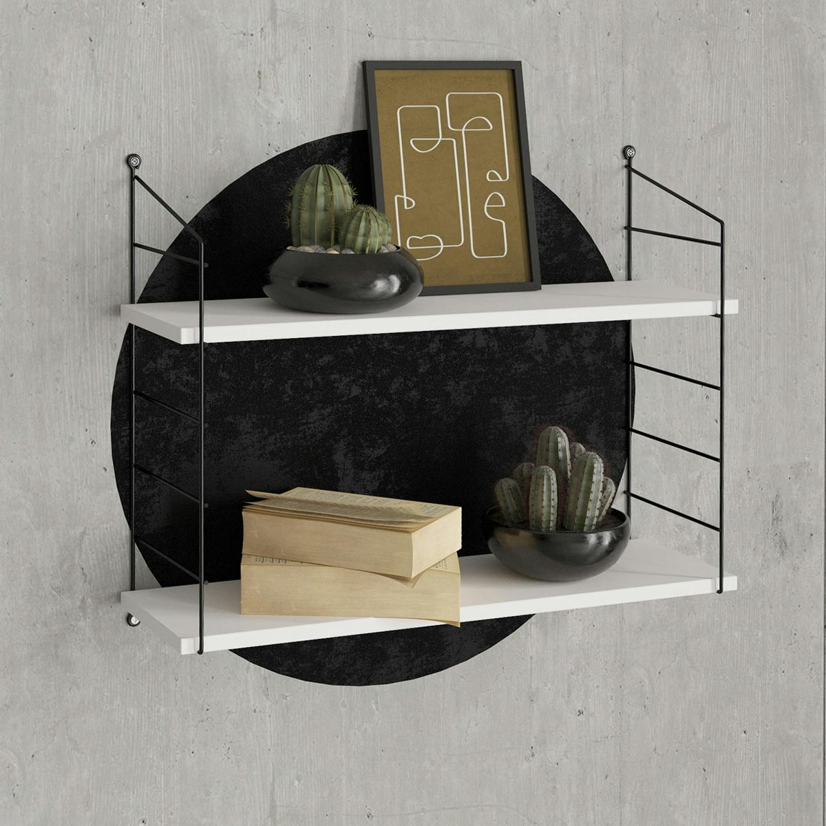 Etagère murale 2 planches montants métal JENA noir et blanc, PIER IMPORT