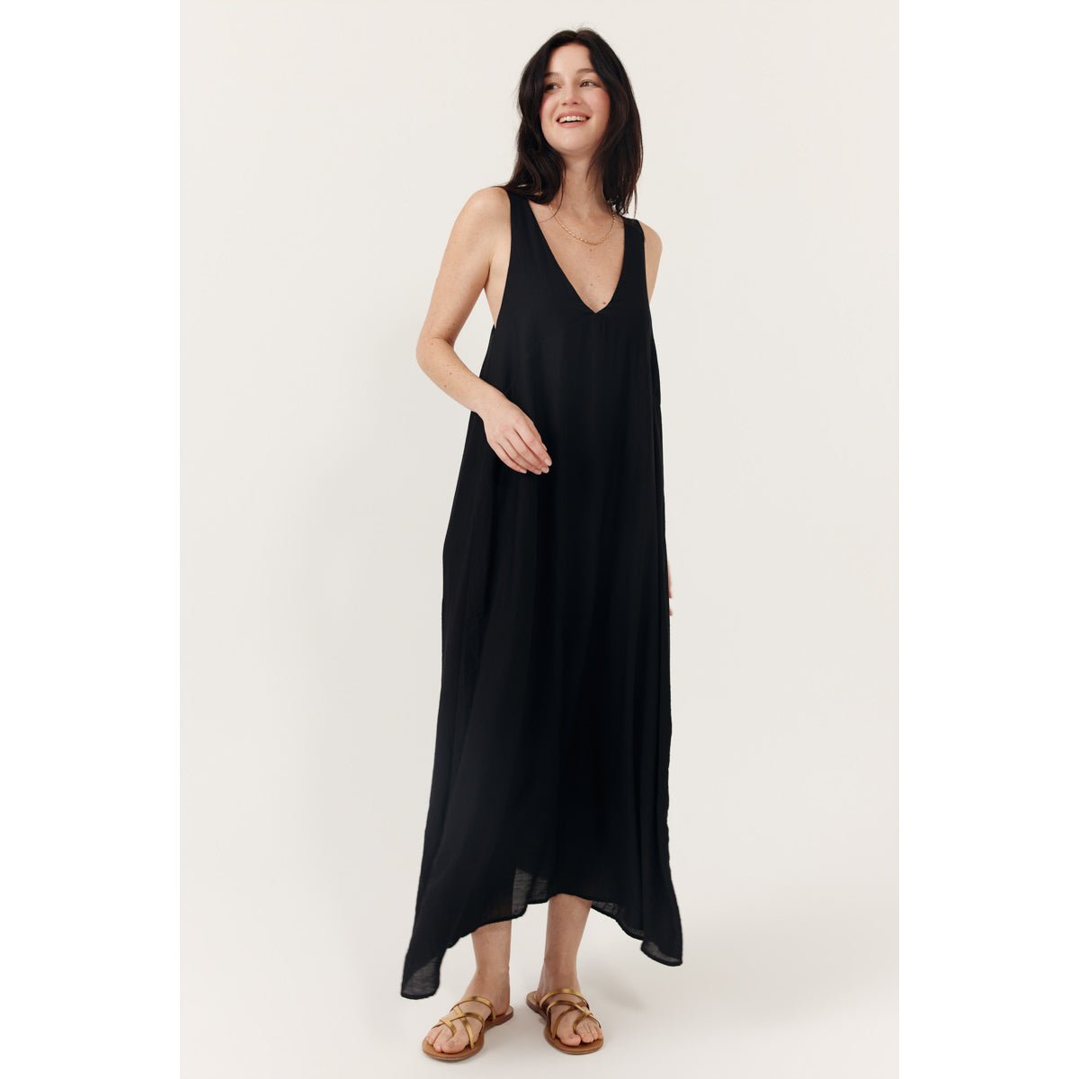 Robe midi fluide décolleté en V Floresia black, ARTLOVE