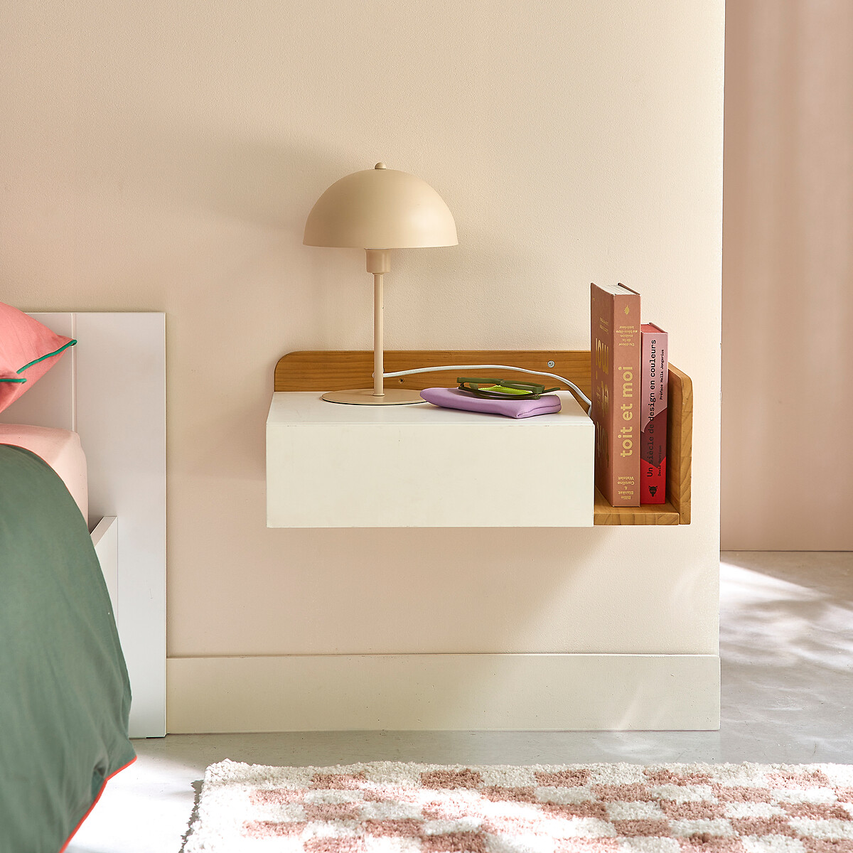 Comodino da appendere, lato destro Jimi bianco/legno, LA REDOUTE INTERIEURS