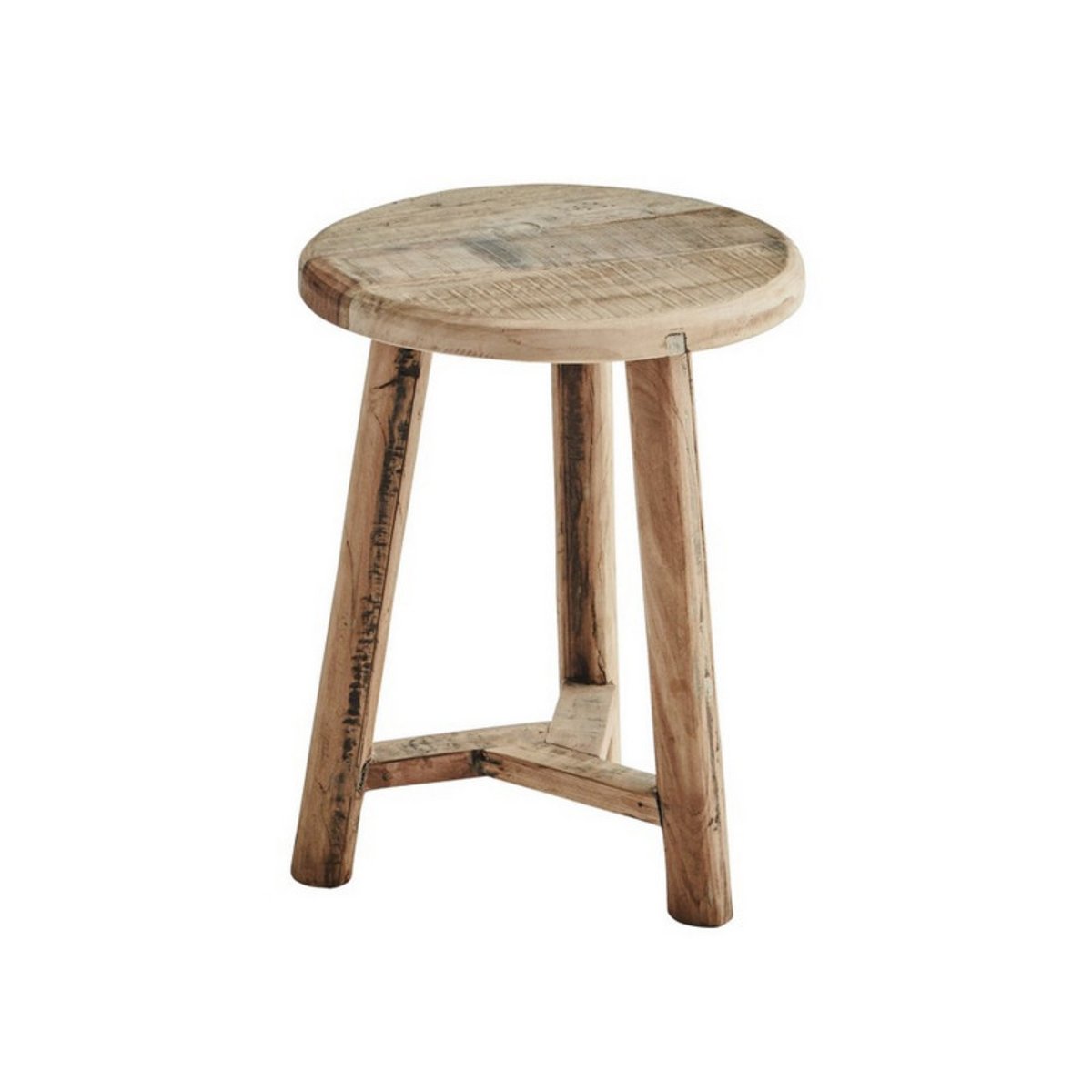 Tabouret artisanal bois recyclé bois clair, MADAM STOLTZ