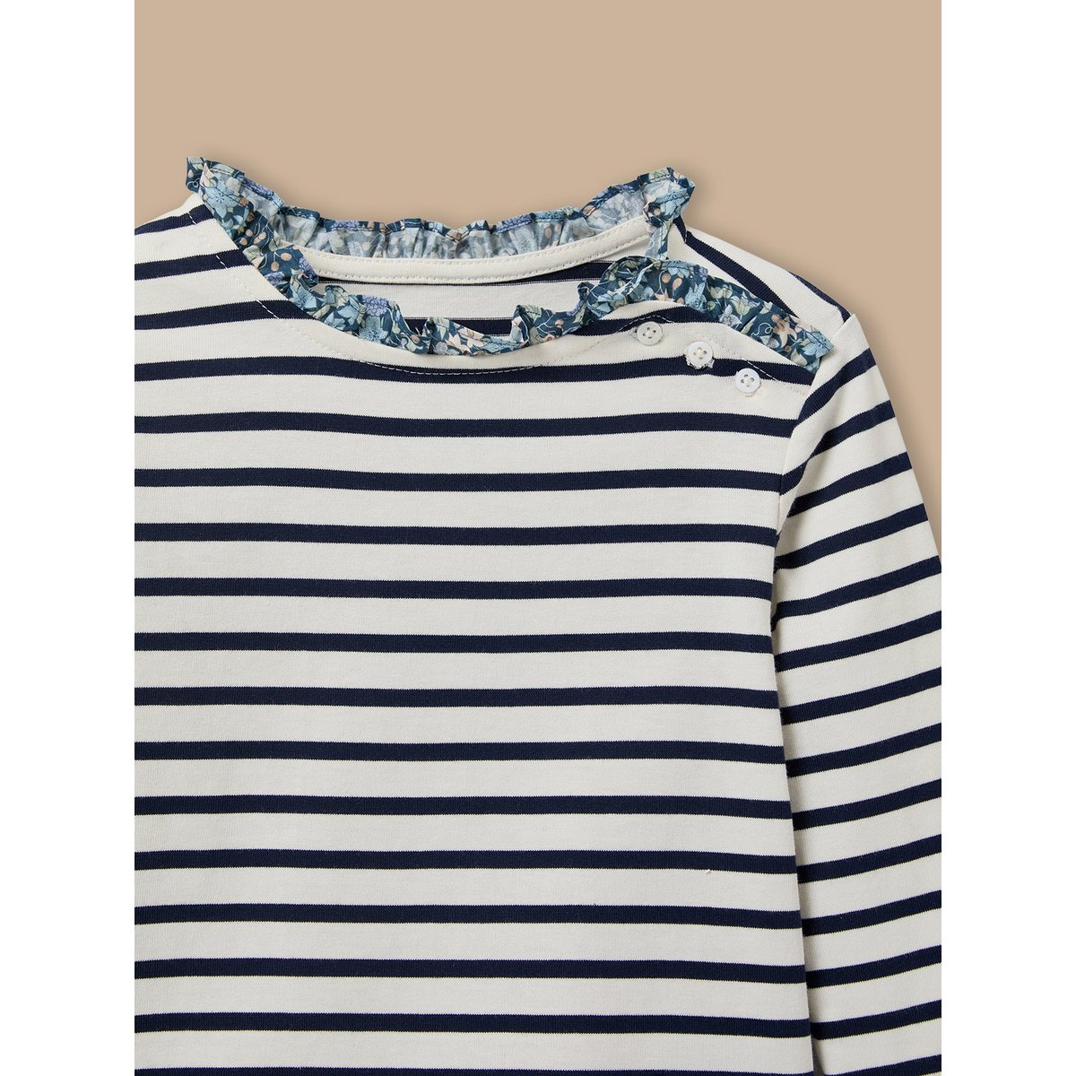 T-shirt marinière tissu Liberty rayure marine, CYRILLUS