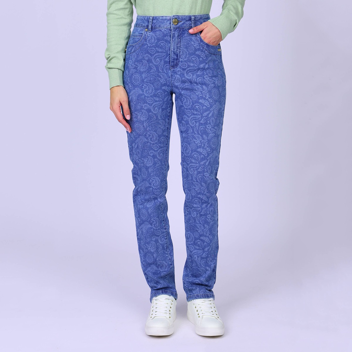 Jean imprimé confort blue bleached, MISE AU GREEN