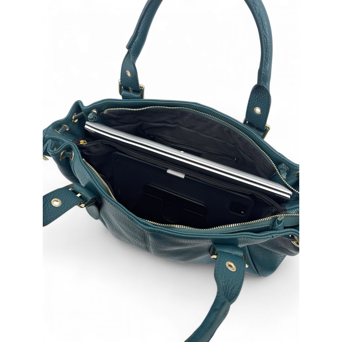 Sac bowling en cuir grainé PRINCESSE XL bleu canard, OH MY BAG