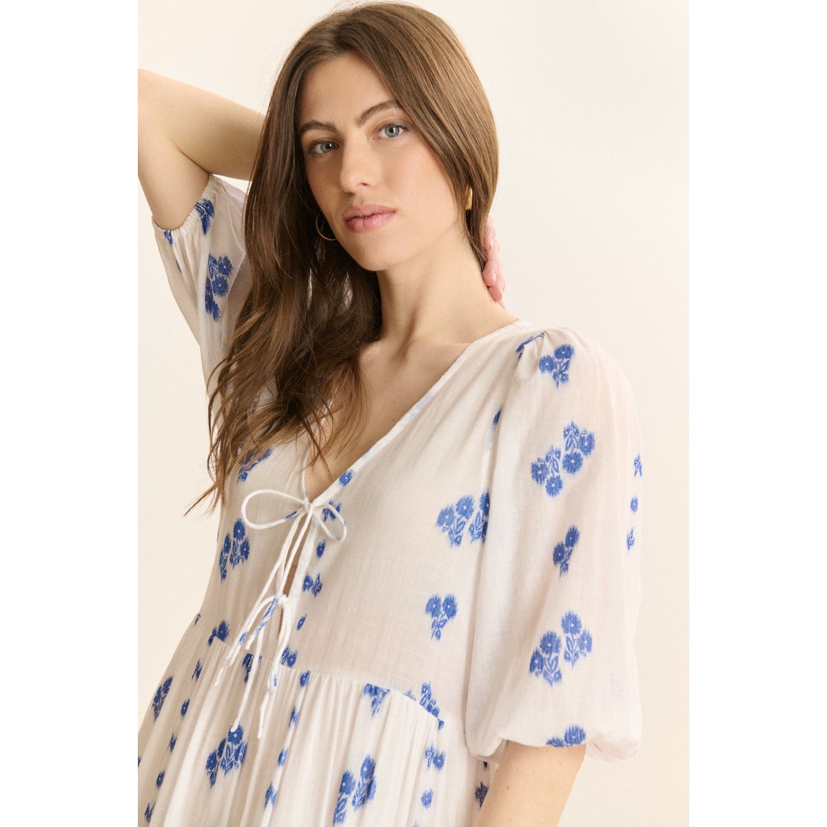 Robe longue brodée manches courtes <br> CAMILLE blanc, GARANCE PARIS