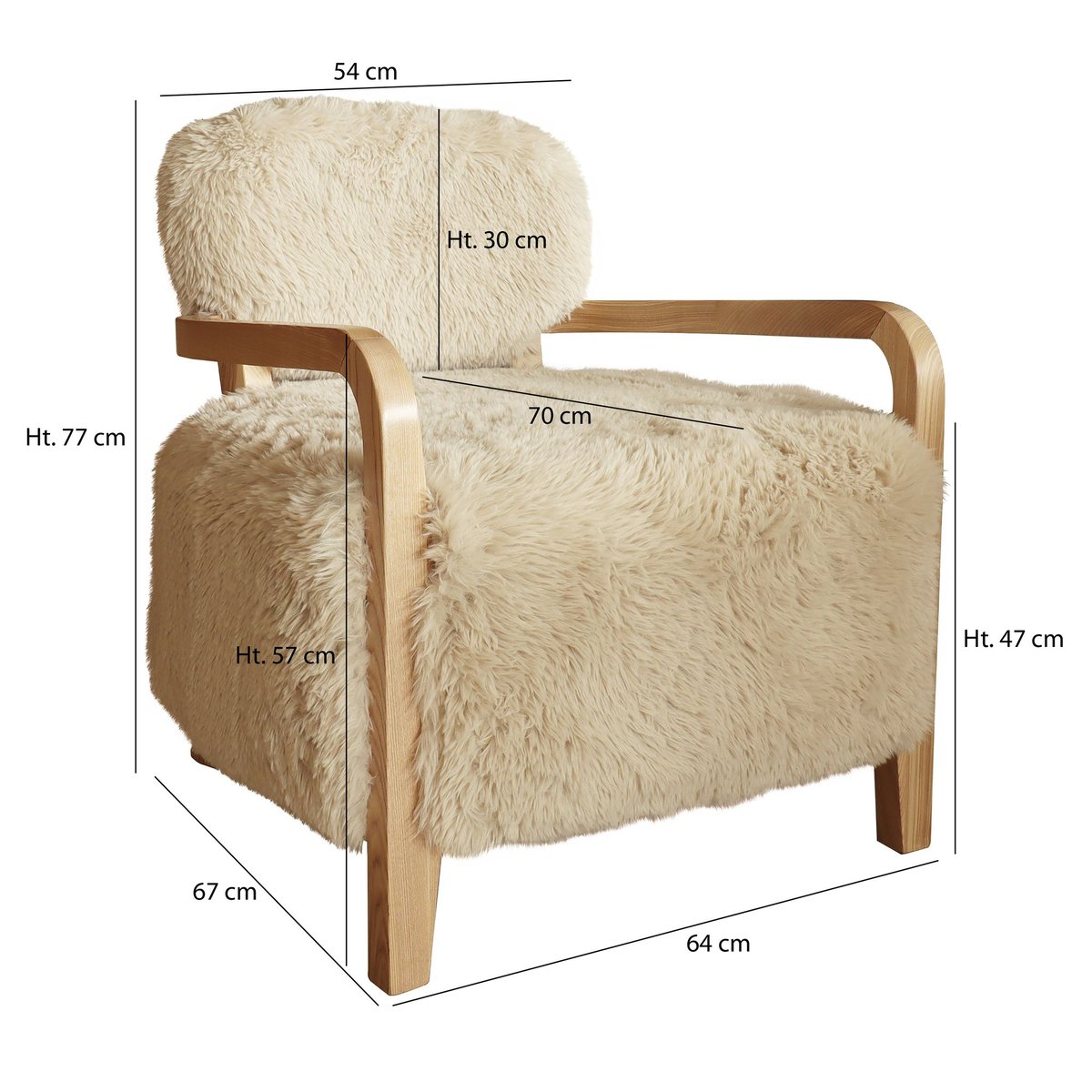 Fauteuil imitation fourrure et structure en bois, YACK beige-naturel, NOW'S HOME