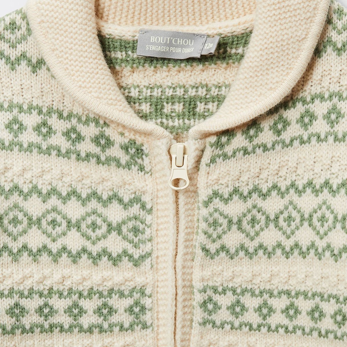 Cardigan tricot jacquard imprimé euphorbe, BOUT'CHOU