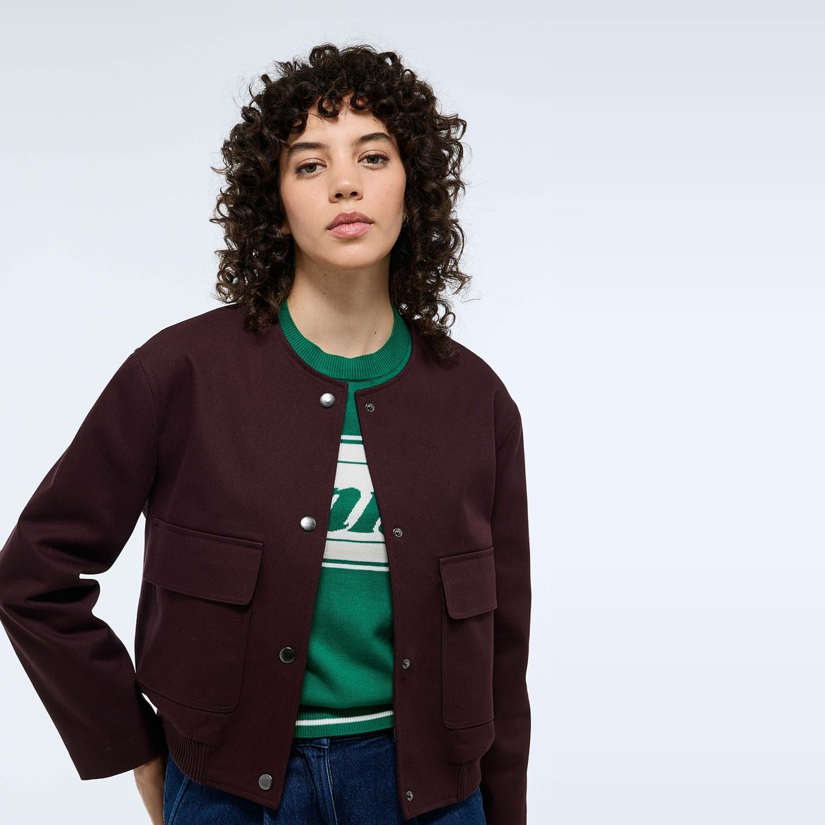Veste courte contenant du coton cabernet, MONOPRIX