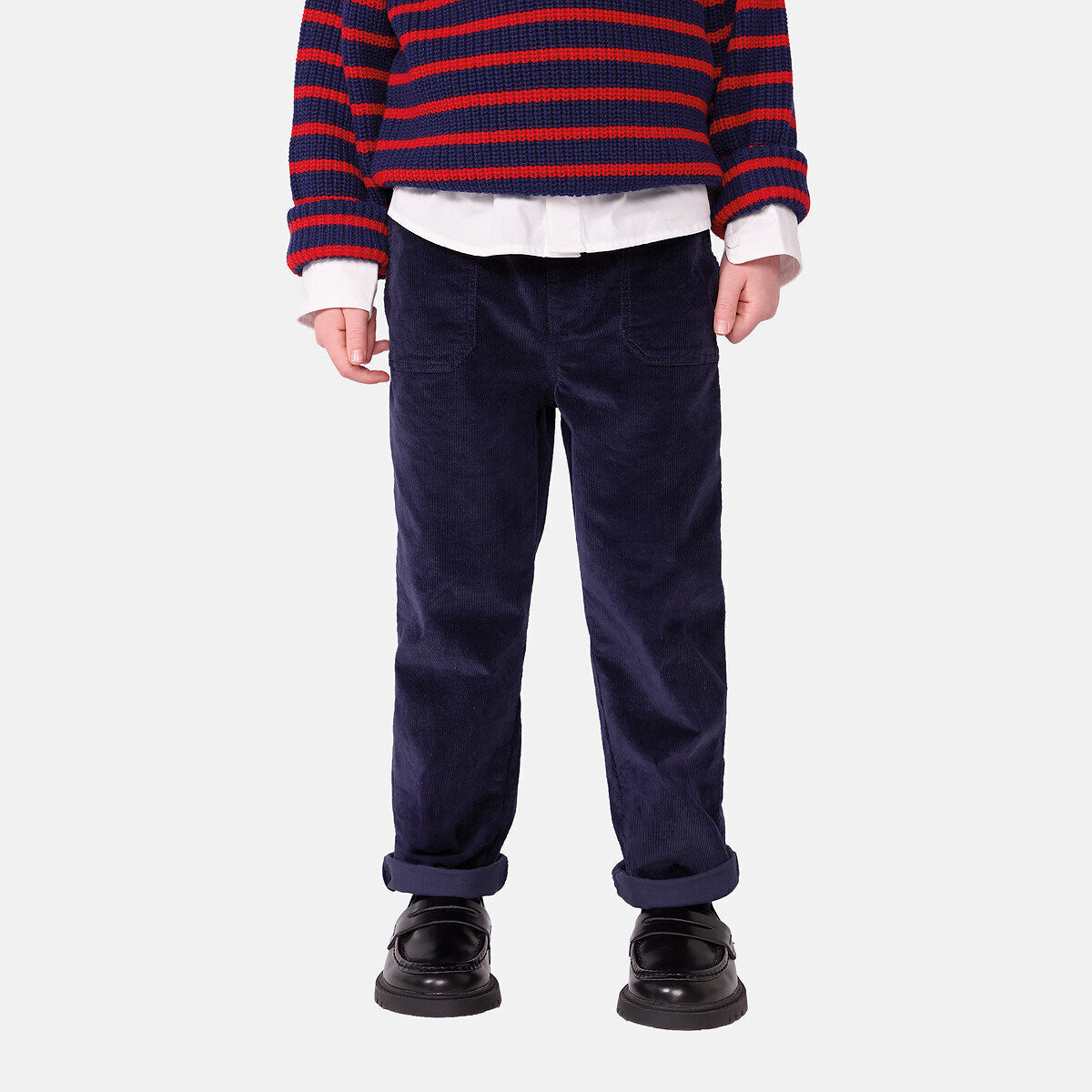 Pantalón recto de terciopelo azul marino, PETIT BATEAU