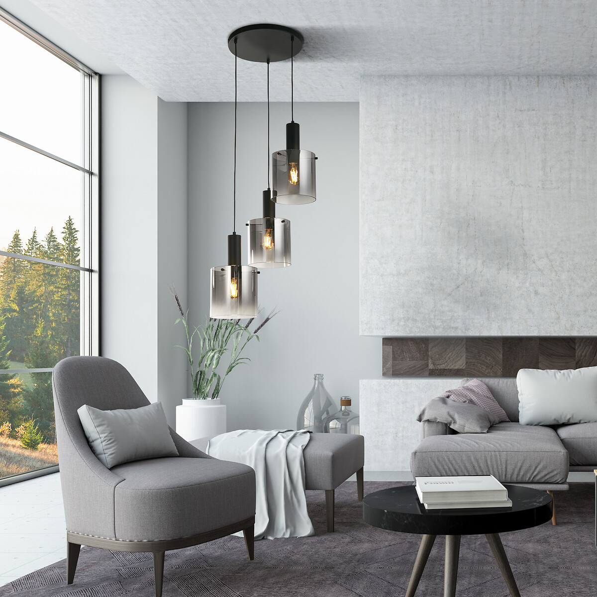 Soka 3-Light Multi-Drop Pendant Light in Smoked Ombre black, SO'HOME