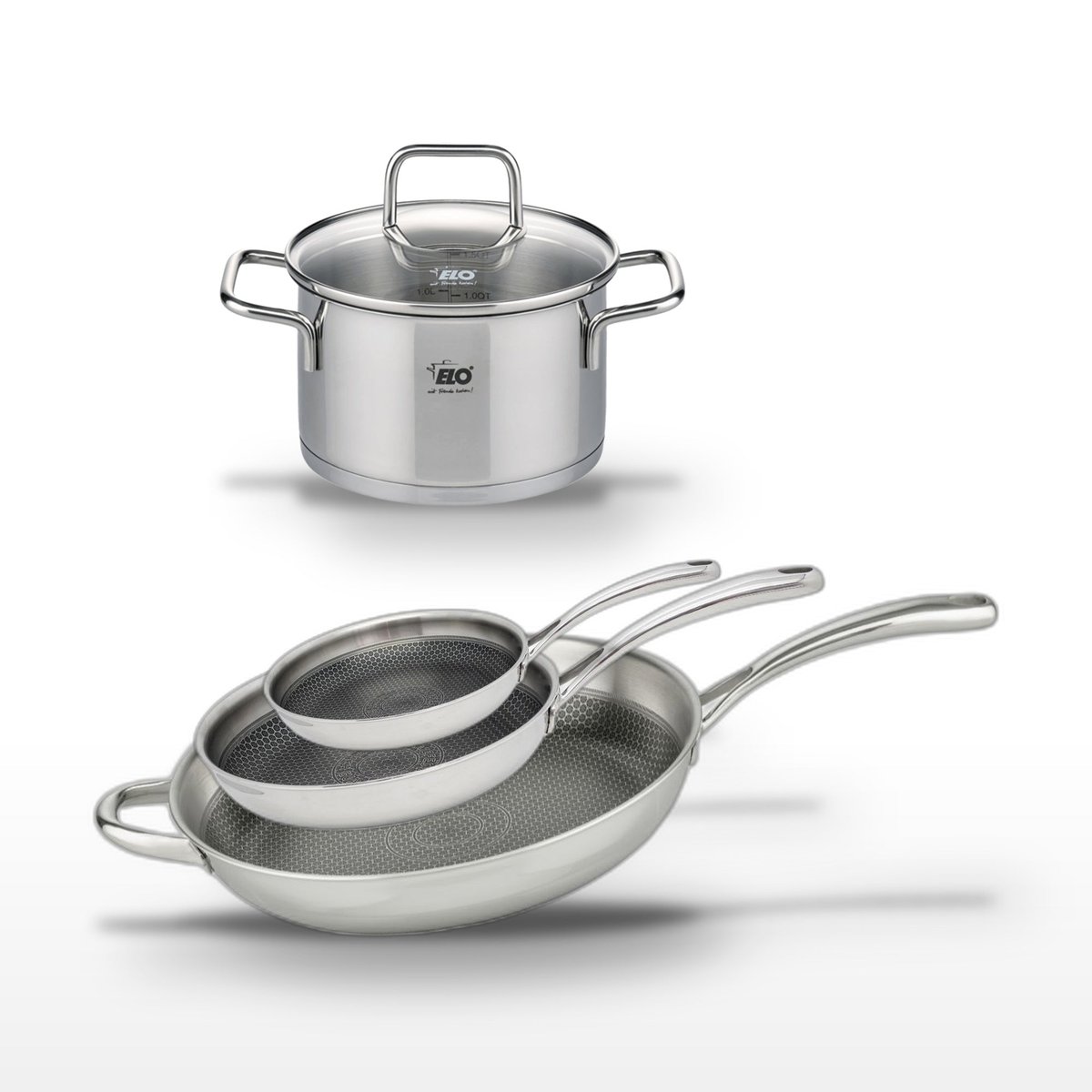 Batterie 1 poêle 32cm + 1 faitout 16cm RELIEF EVOLUTION inox, ELO